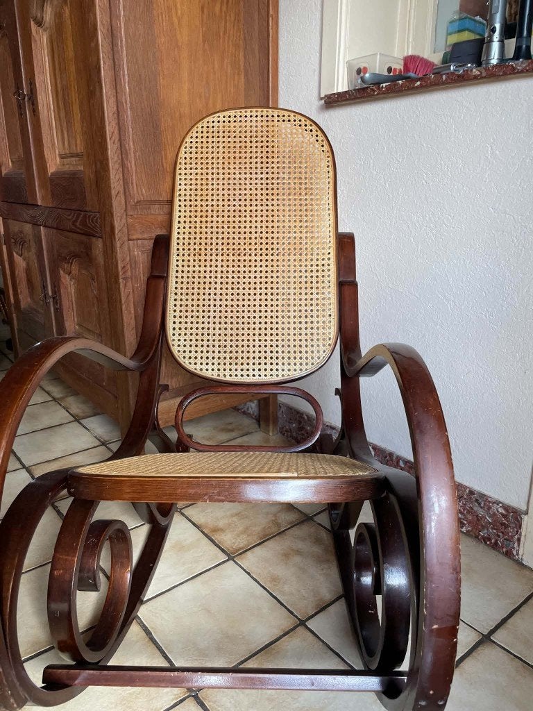Rocking chair bois et rotin, Ophalen, Gebruikt, Hout
