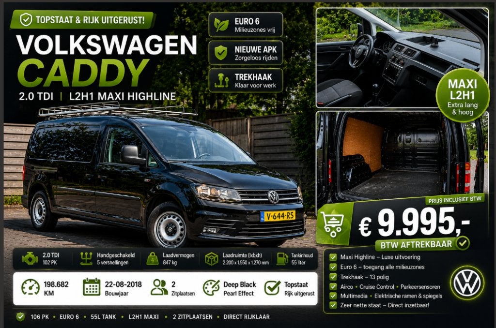 Volkswagen Caddy 2.0 TDI L2H1 BMT Highline, Autos, 75 kW, Achat, Entreprise, 2 places