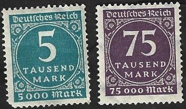 2 Postzegels Cijfer in cirkel Duitse Rijk 1923, Ophalen of Verzenden, Overige periodes, Postfris