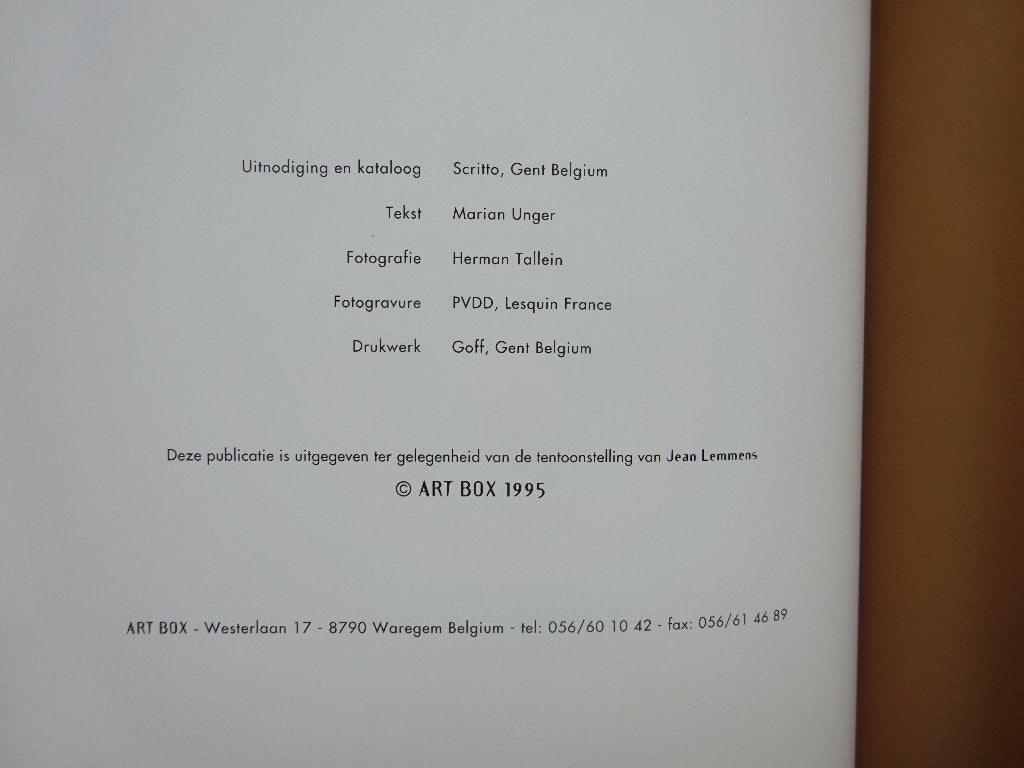Art Box Waregem 1995 Jean Lemmens, Ophalen of Verzenden, Gelezen, Schilder- en Tekenkunst