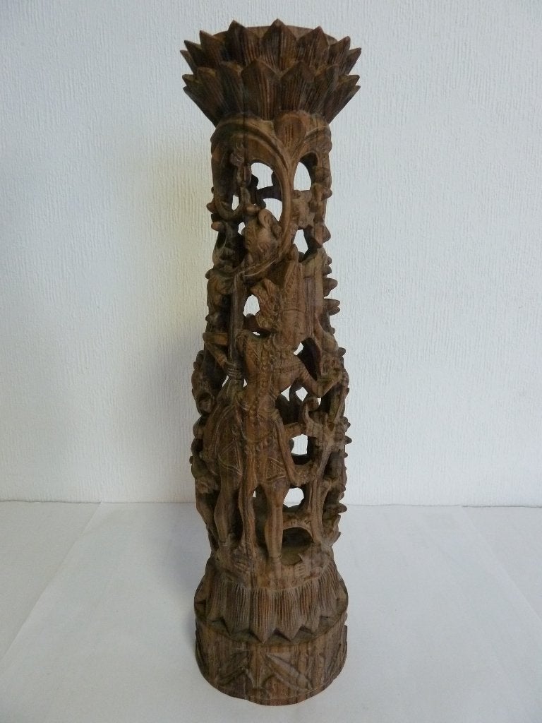 Houten gesculptuurde lampvoet (Oosters) 41cm, héél fijn!, Overige onderwerpen, Houtsnijwerk, Handgemaakt, Ophalen of Verzenden