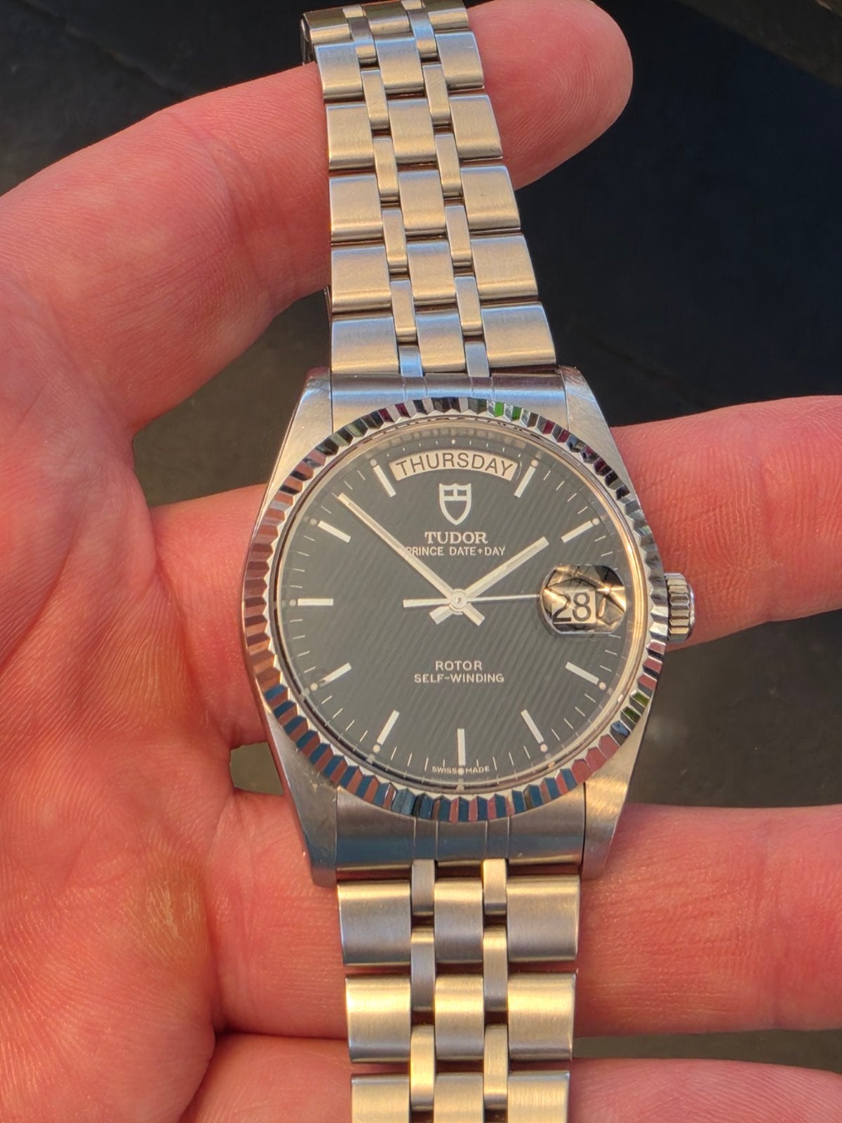 Tudor date-day 36mm witgouden bezel, Handtassen en Accessoires, Horloges | Heren, Ophalen of Verzenden, Staal, Staal, Breitling