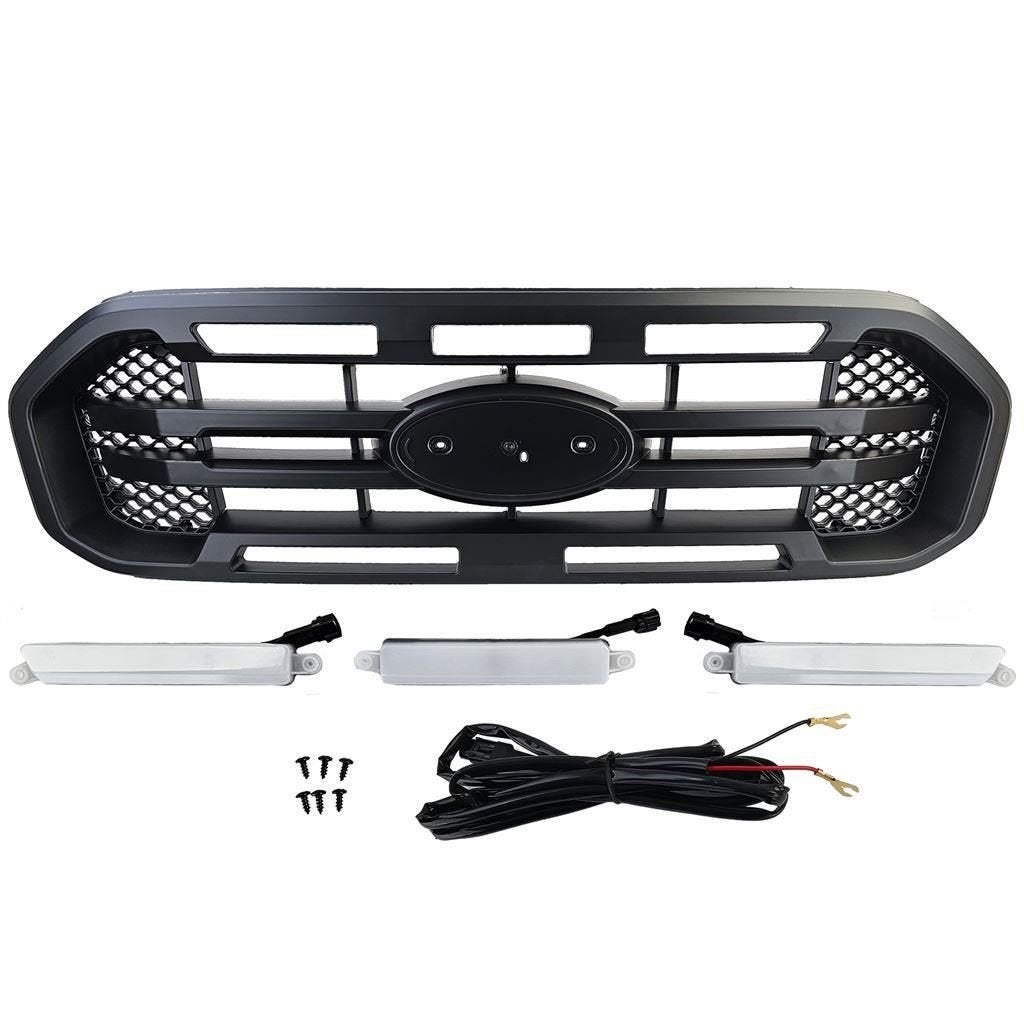 Zwarte Sport Grill Met Led Voor Ford Ranger T8 2.0 TDCi, Verzenden