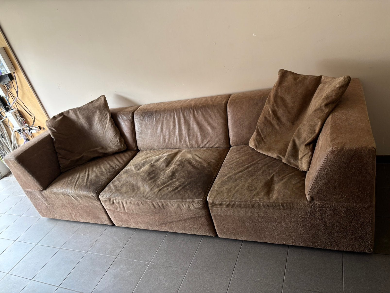 Zetel omgekeerd leer met twee kussens, Ophalen, Gebruikt, Leer