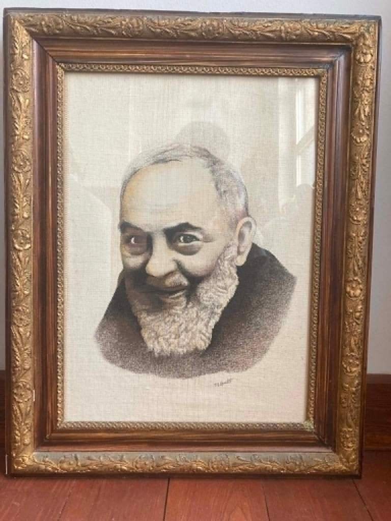 Kader heilige pater Pio op doek (65 op 51 cm), Ophalen