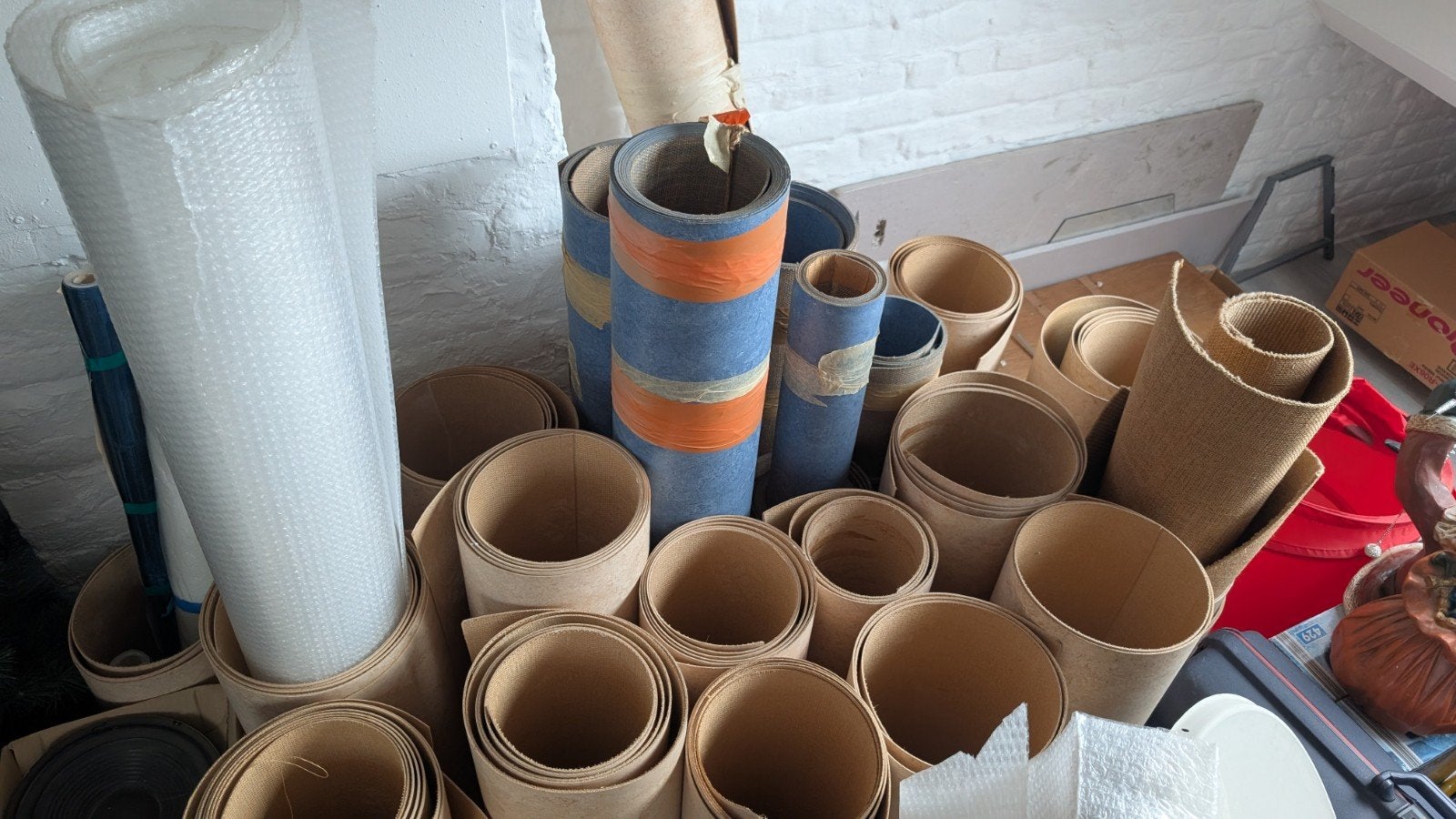 linoleum overschot rollen, Ophalen