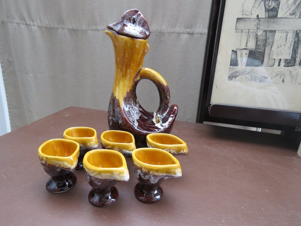 Carafe à poulet Vallauris avec 6 tasses en forme de poulet, Enlèvement ou Envoi