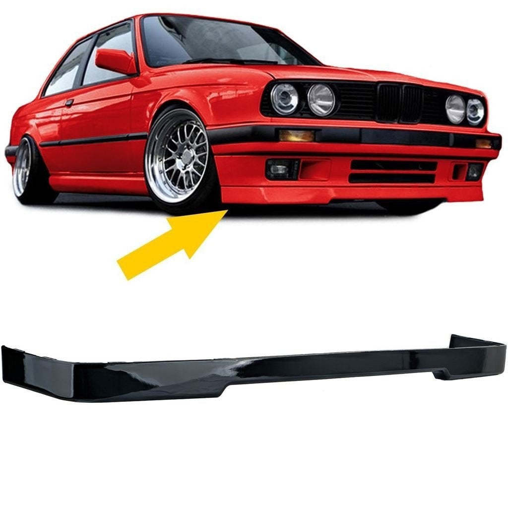 Voorbumper spoiler Onderlip Voor BMW E30 Hoogglans Zwart, Envoi