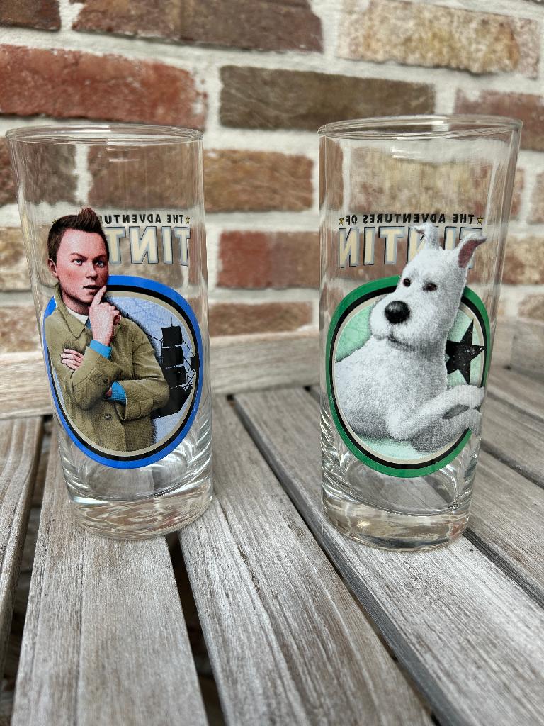 KUIFJE EN BOBBY GLAZEN ZO GOED ALS NIEUW, Verzamelen, Ophalen of Verzenden, Kuifje, Zo goed als nieuw, Gebruiksvoorwerp