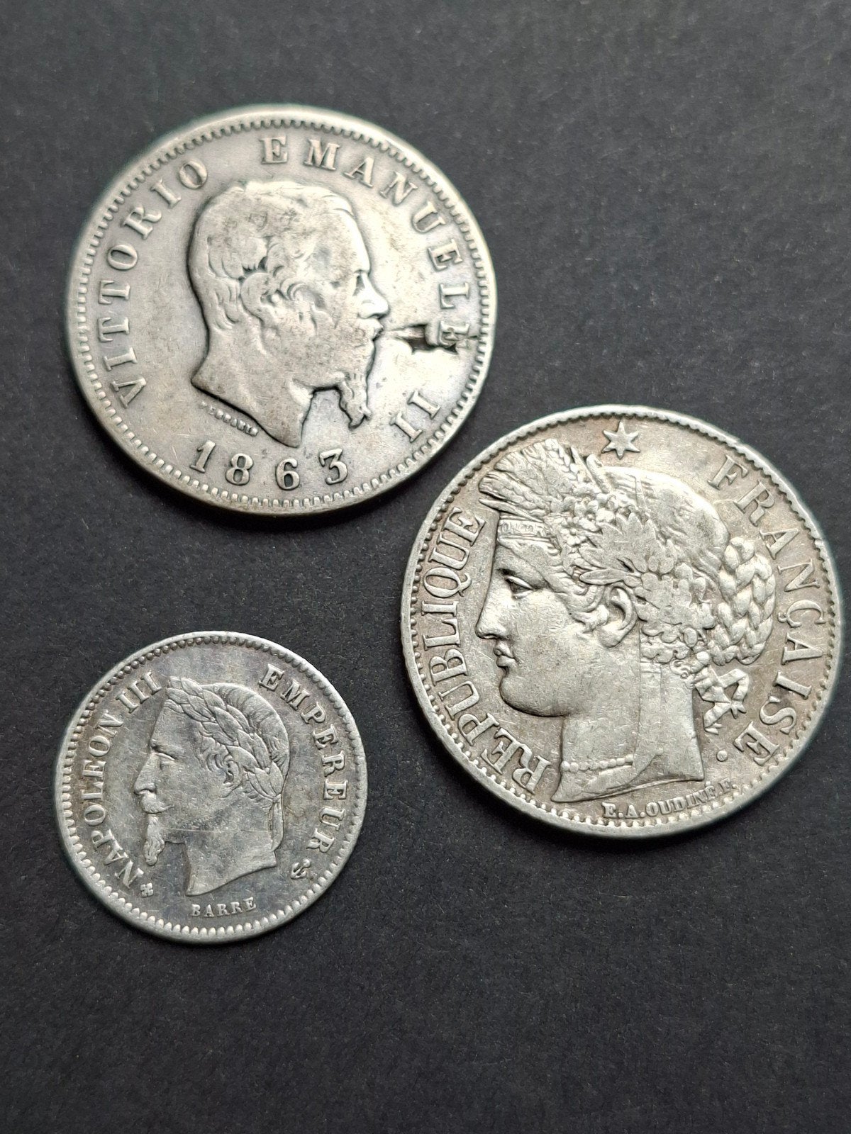 lot de 3 pièces en argent. France et Italie., Timbres & Monnaies, Enlèvement ou Envoi