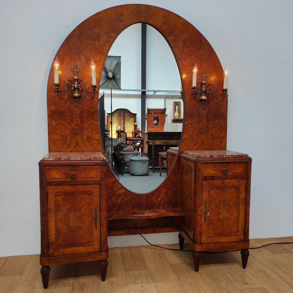 Coiffeuse vintage art déco, table de maquillage, marbre, Enlèvement ou Envoi, Comme neuf, Bois