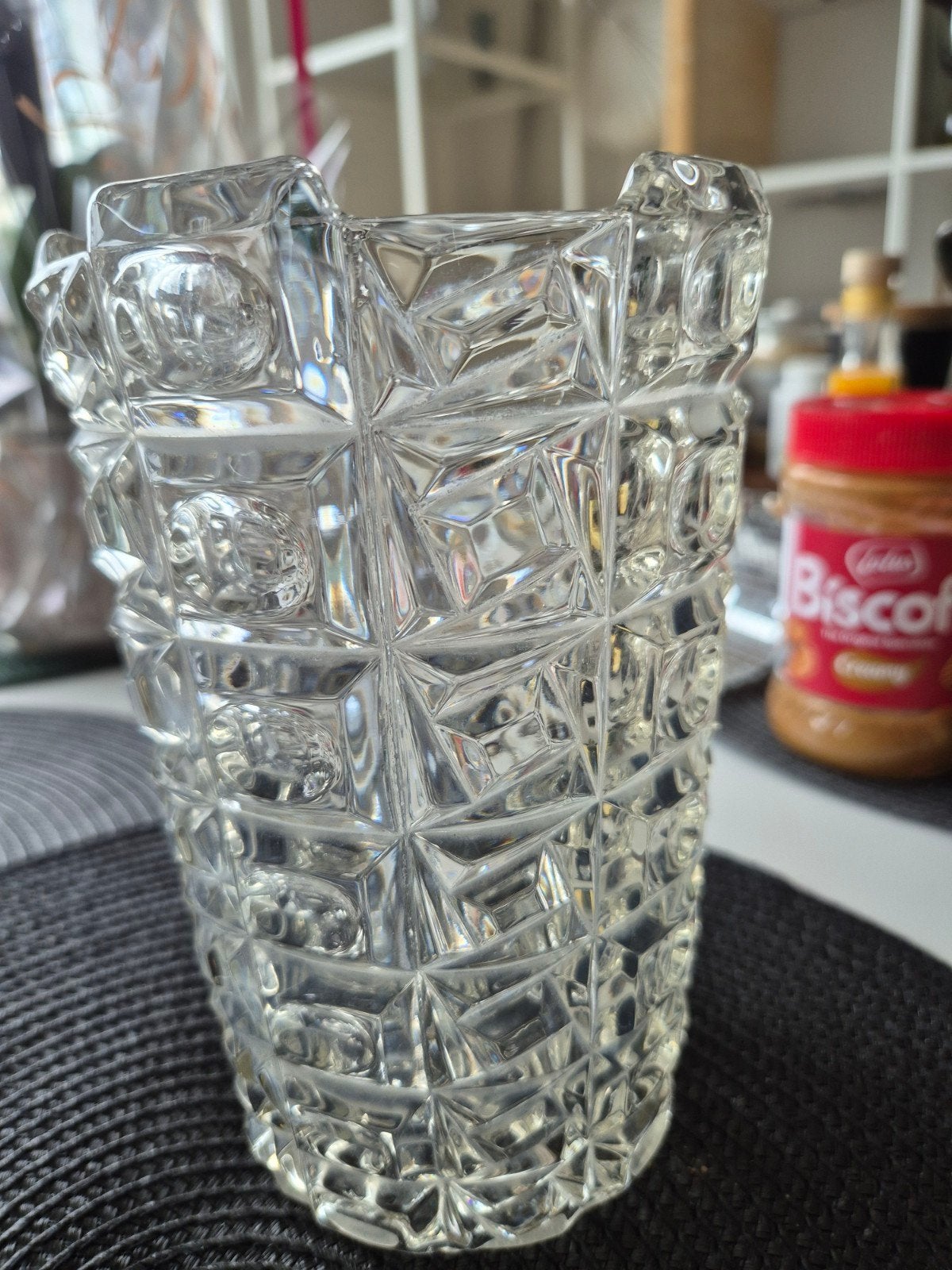Vase Vintage Verre Moulé Sklo Union Libochovice Tchécoslovaq, Huis en Inrichting, Ophalen, Transparant, Glas