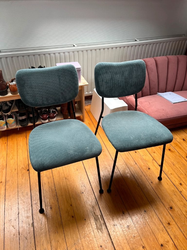 Eetkamerstoelen ribfluweel, Huis en Inrichting, Stoelen, Ophalen, Zo goed als nieuw, Blauw, Twee