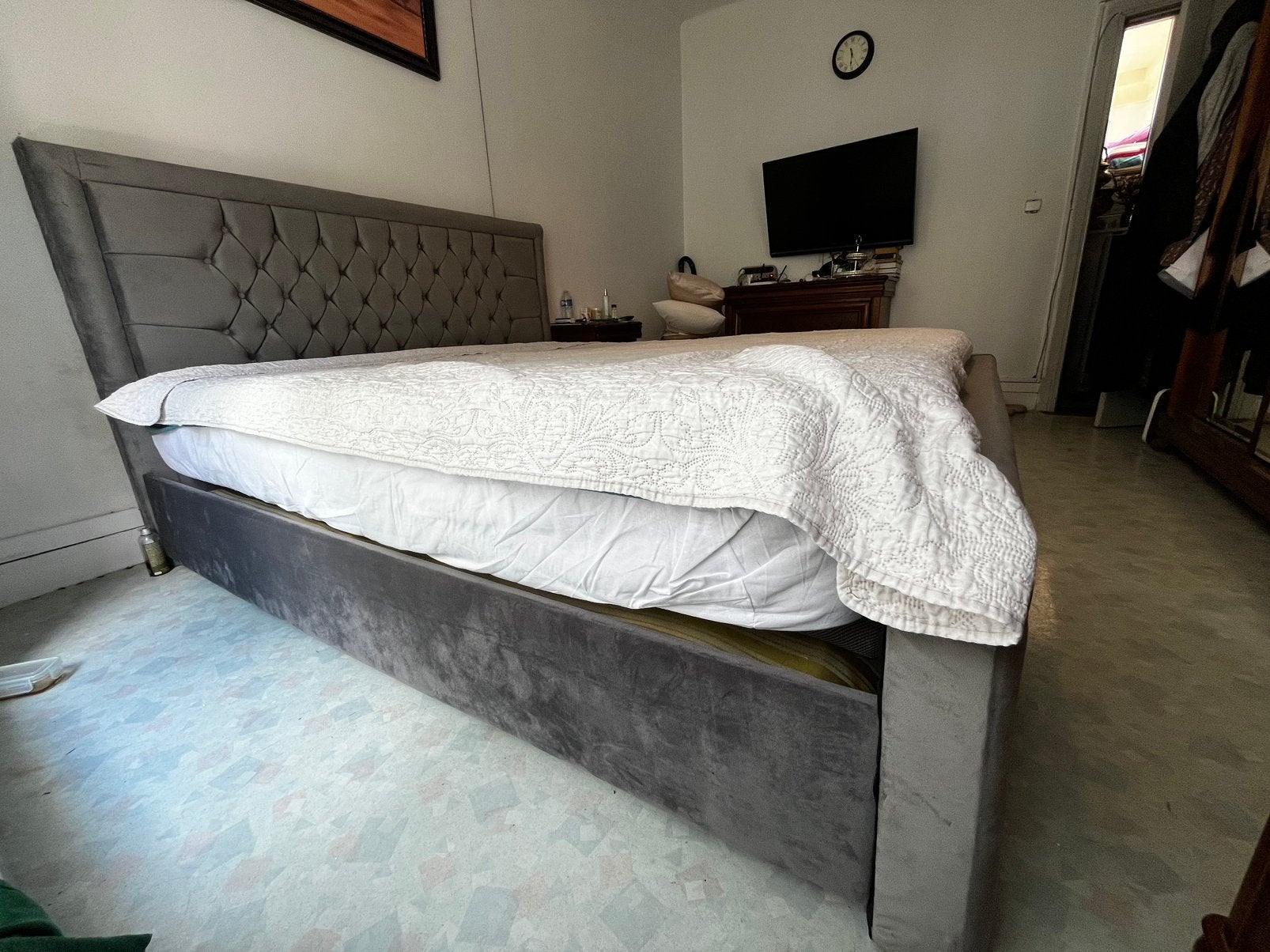 Lit 2 personnes a 180x200 gris foncé, Maison & Meubles, Enlèvement, Comme neuf, Gris