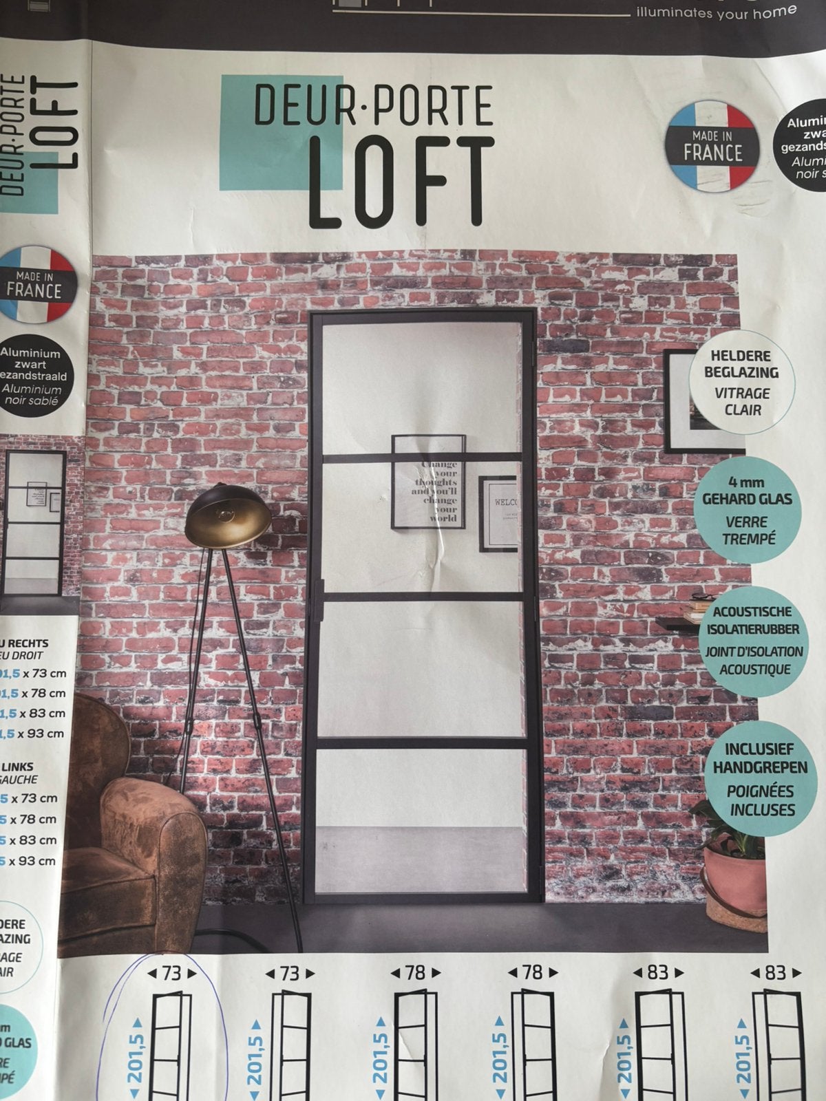 Porte intérieure en verre d'aluminium, Enlèvement, Comme neuf, Porte intérieure