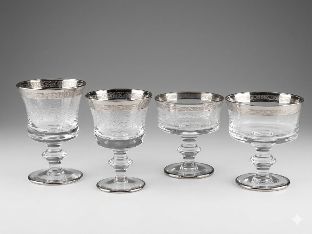 vintage coupes en wijnglazen met zilveren rand, Antiquités & Art, Antiquités | Verre & Cristal, Enlèvement