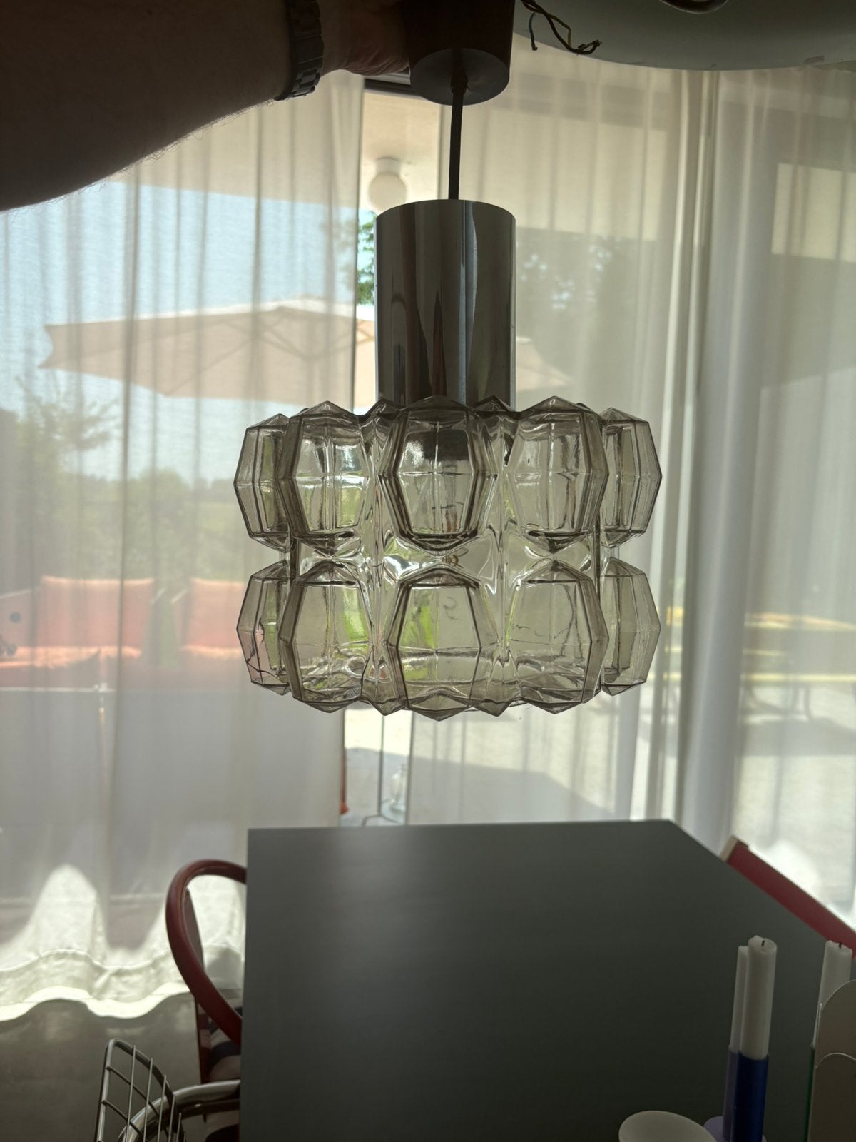 Vintage hanglamp Glashütte Limburg – jaren 60, Enlèvement, Comme neuf, Verre