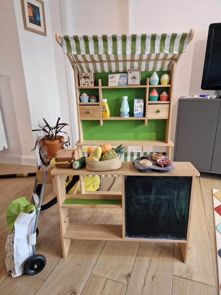 Supermarché bois enfant avec accessoires et petit chariot, Enlèvement, Bois