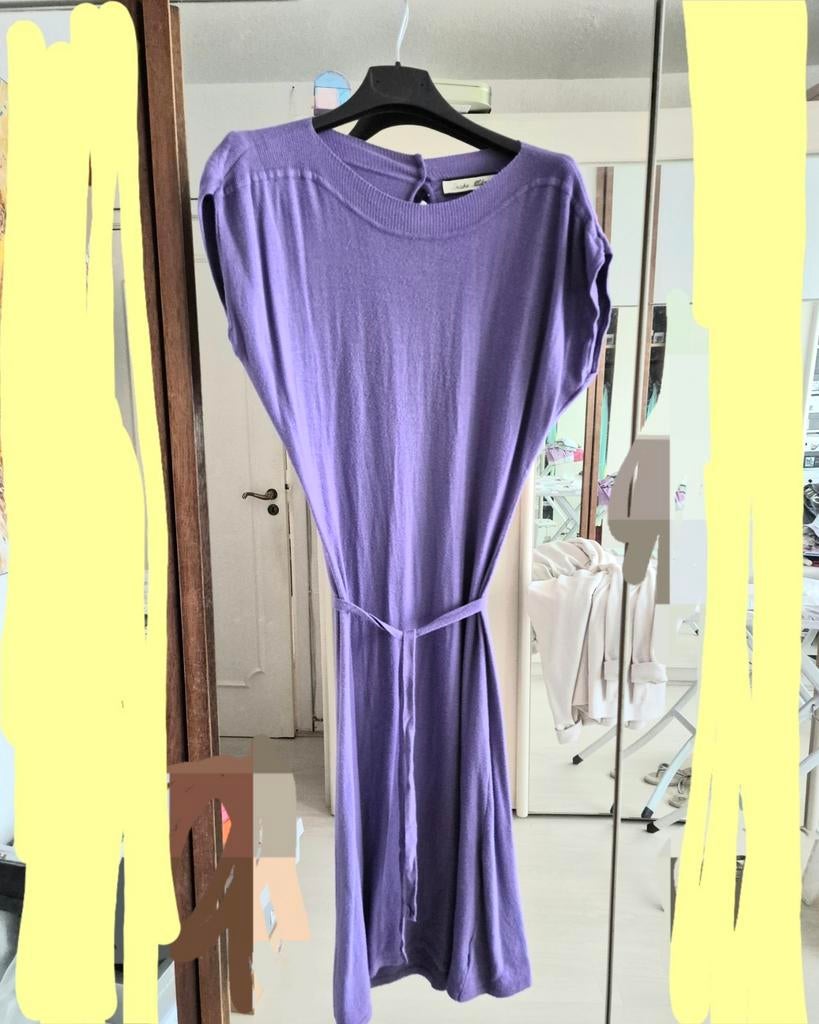 Robe mauve lilas laine d'hiver manches courtes avec ceinture, Enlèvement ou Envoi, Comme neuf