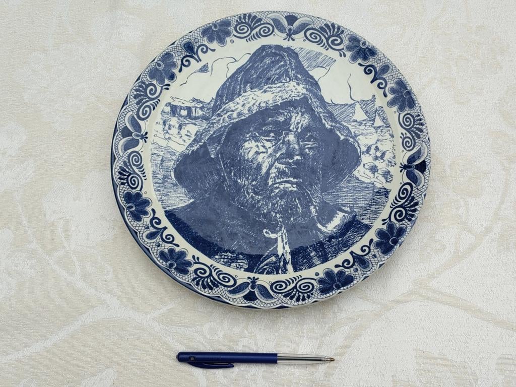 Delfts blauw wandbord met visser, Antiek en Kunst, Ophalen