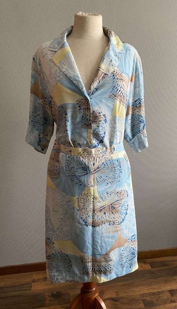 Blauw co-ord setje Devernois maat 46, Kleding | Dames, Jasjes, Kostuums en Pakken, Kostuum of Pak, Maat 46/48 (XL) of groter, Zo goed als nieuw