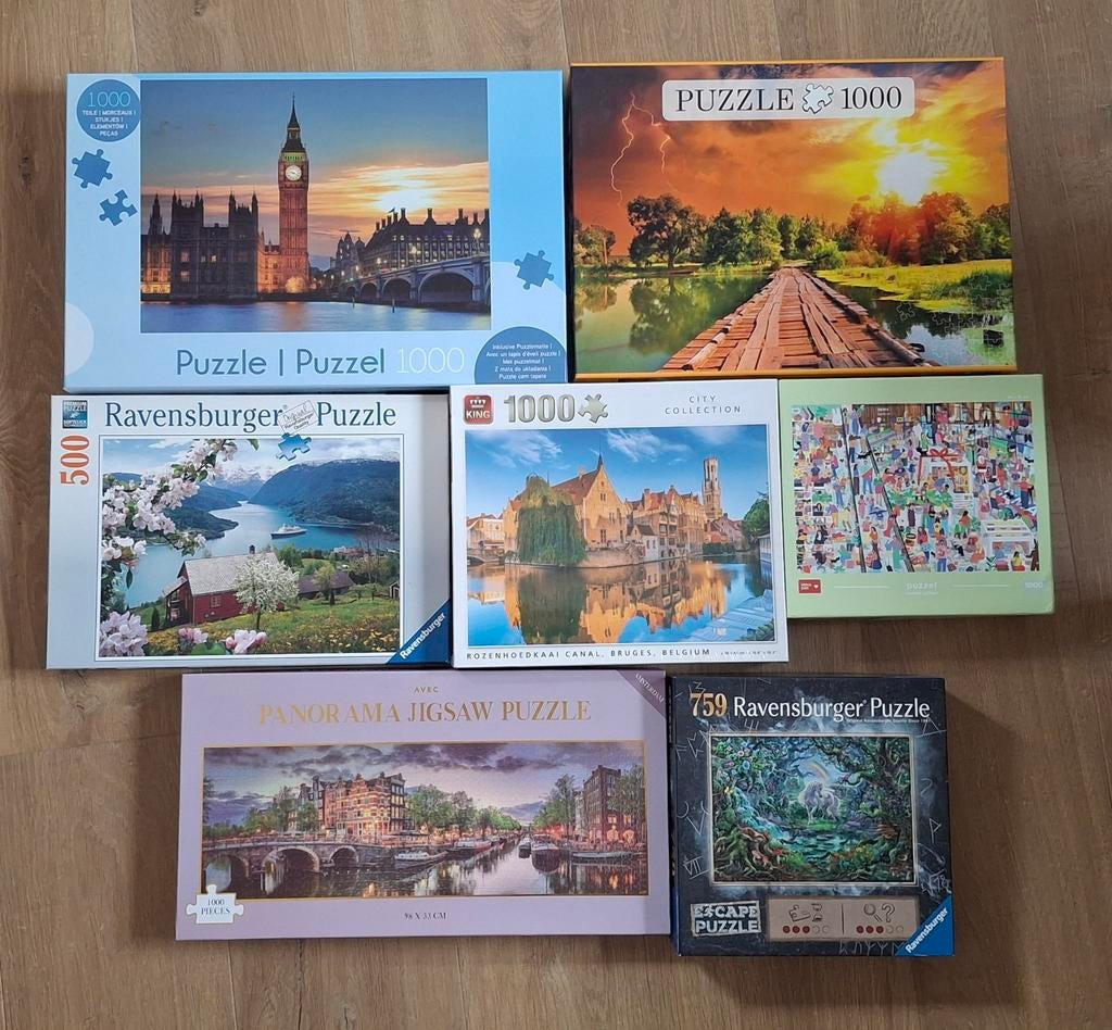 Pakket van 7 legpuzzels, Enlèvement, 500 à 1500 pièces, Comme neuf, Puzzle