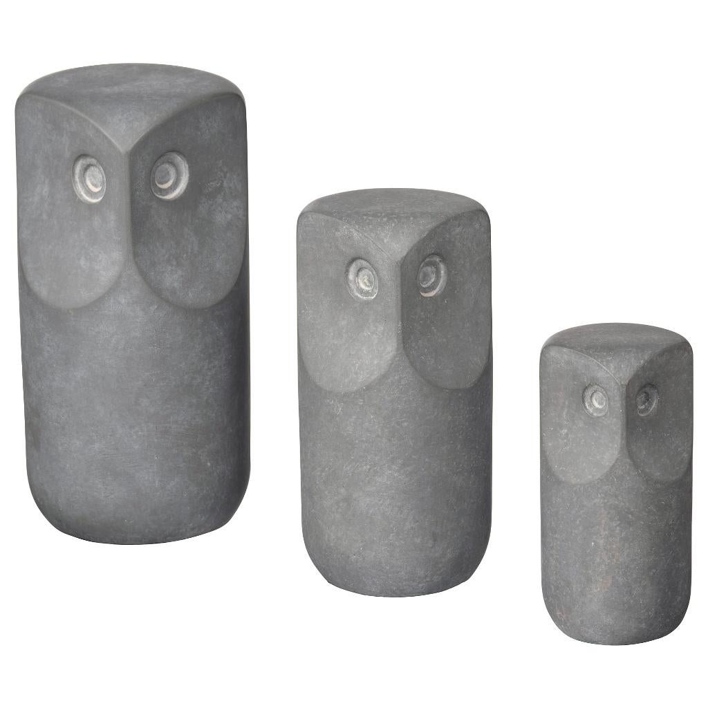 3 uilen decoratieve beeldjes uit gepolijst beton, Ophalen of Verzenden, Nieuw, Dier