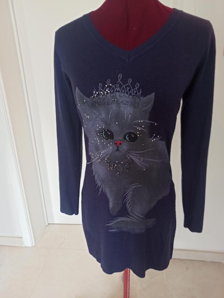 Jolie robe ou tunique en laine 60 %, cachemire 20 % et soie, Taille 38/40 (M), Enlèvement ou Envoi, Bleu, D&X Mode