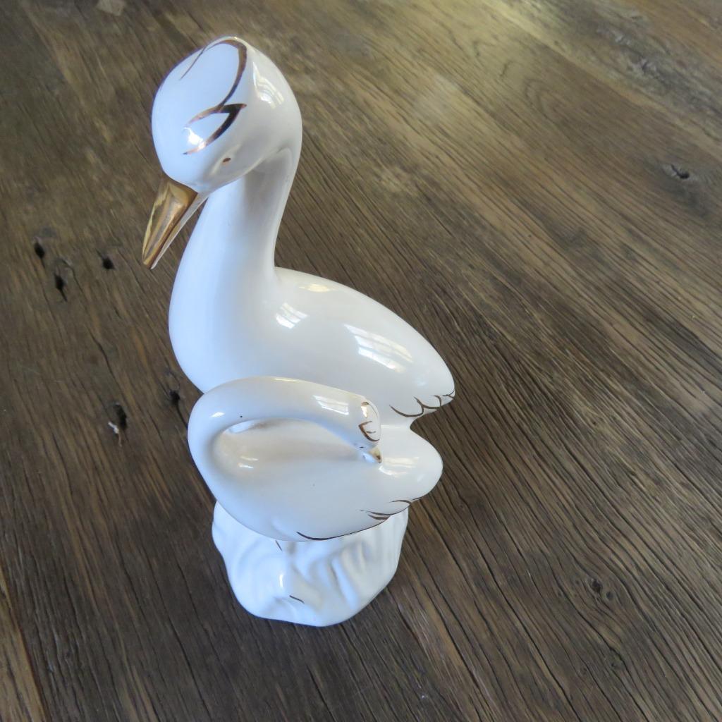 Vintage midcentury keramiek beeld 2 reigers goudaccenten, Ophalen of Verzenden