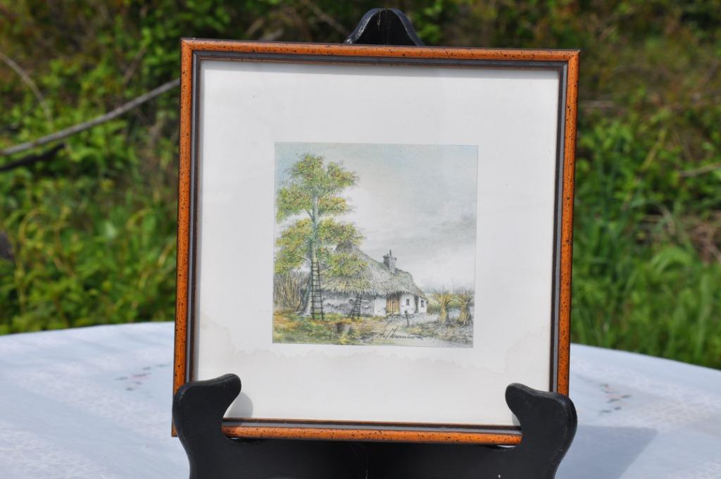 chromo encadrée paysage chaumière au printemps (1), Antiquités & Art, Enlèvement ou Envoi