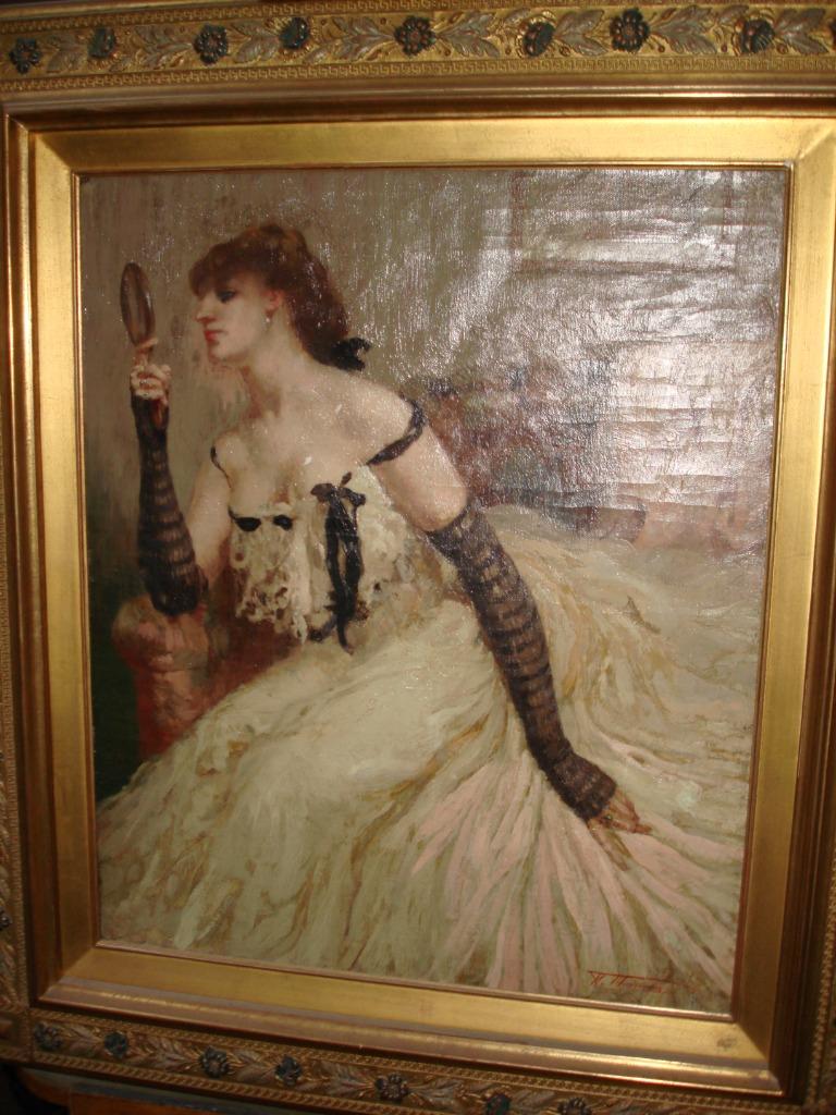 HENRI THOMAS °1878-1972 olie/doek élégante dans son boudoir, Antiek en Kunst, Ophalen