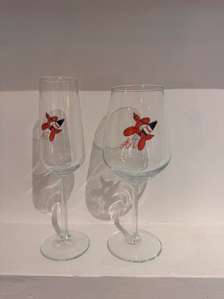 Duvel and art wijn en champagne glas 1e editie, Ophalen of Verzenden, Zo goed als nieuw, Duvel