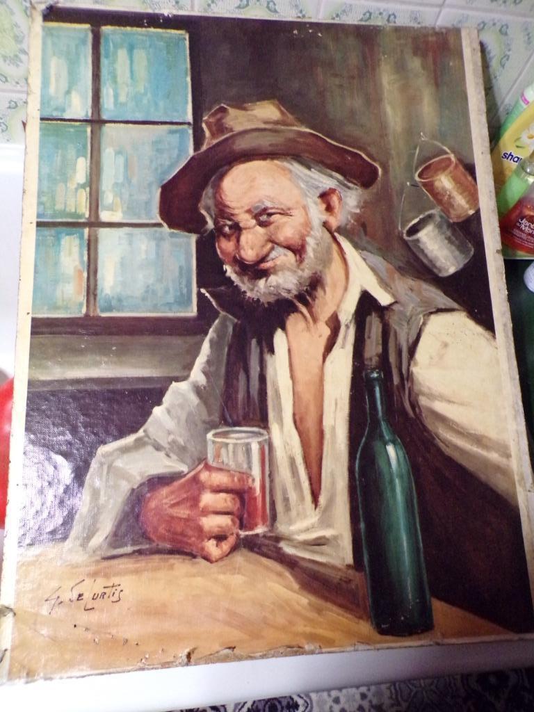 Reproductie schilderij van G. SELURTIS: MAN MET BRUINE HOED, Ophalen