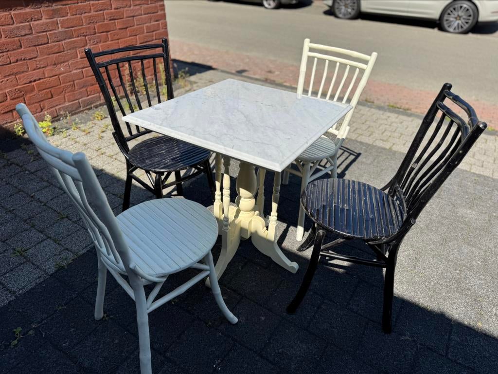 5 Tables bistrot carrées plateau marbre de Carrare pied bois, Enlèvement, Décoration