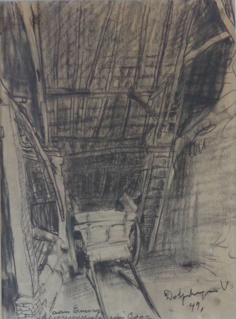 VICTOR DOLPHYN / BINNENZICHT STAL / ORIGINEEL / 46x37cm KAD, Enlèvement ou Envoi