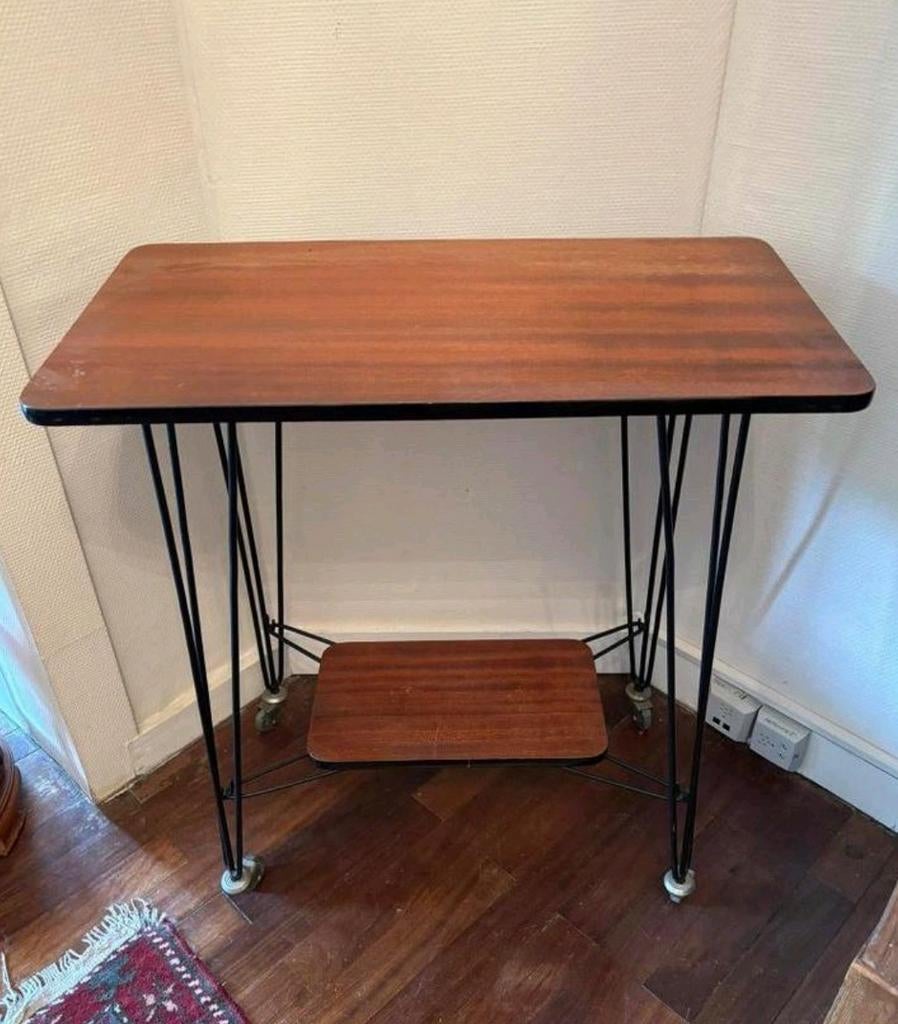 🔶 Table TV Teck joli console pieds trapeze fer forger noir, Enlèvement