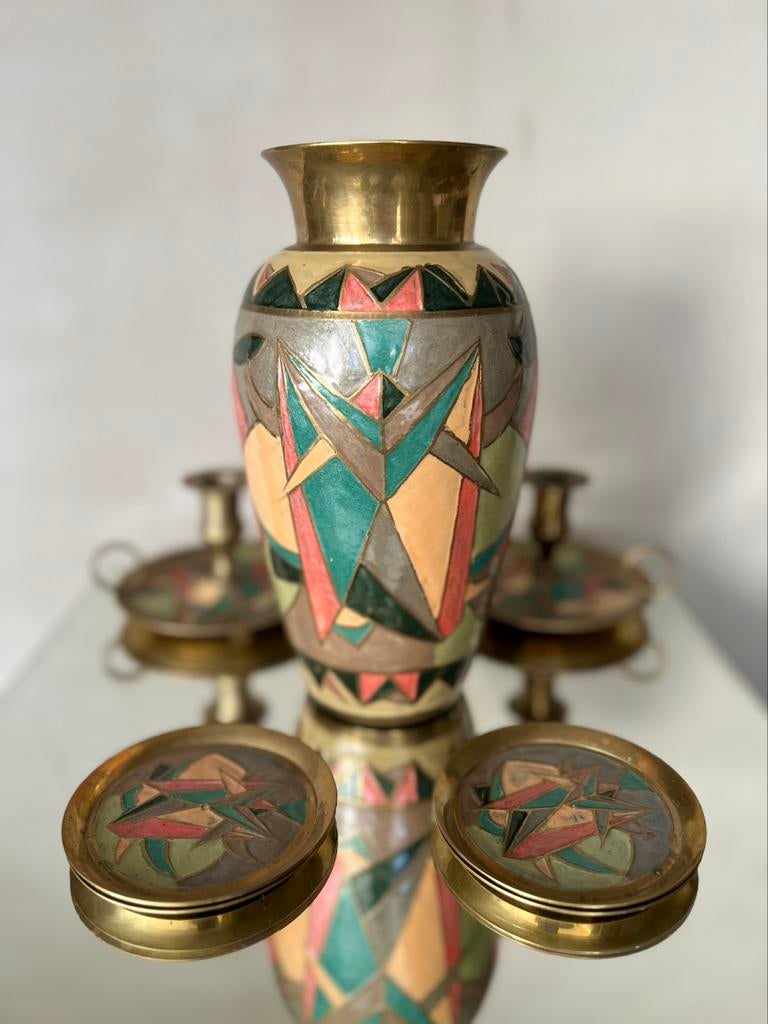 Vintage geëmailleerde messing set, Ophalen