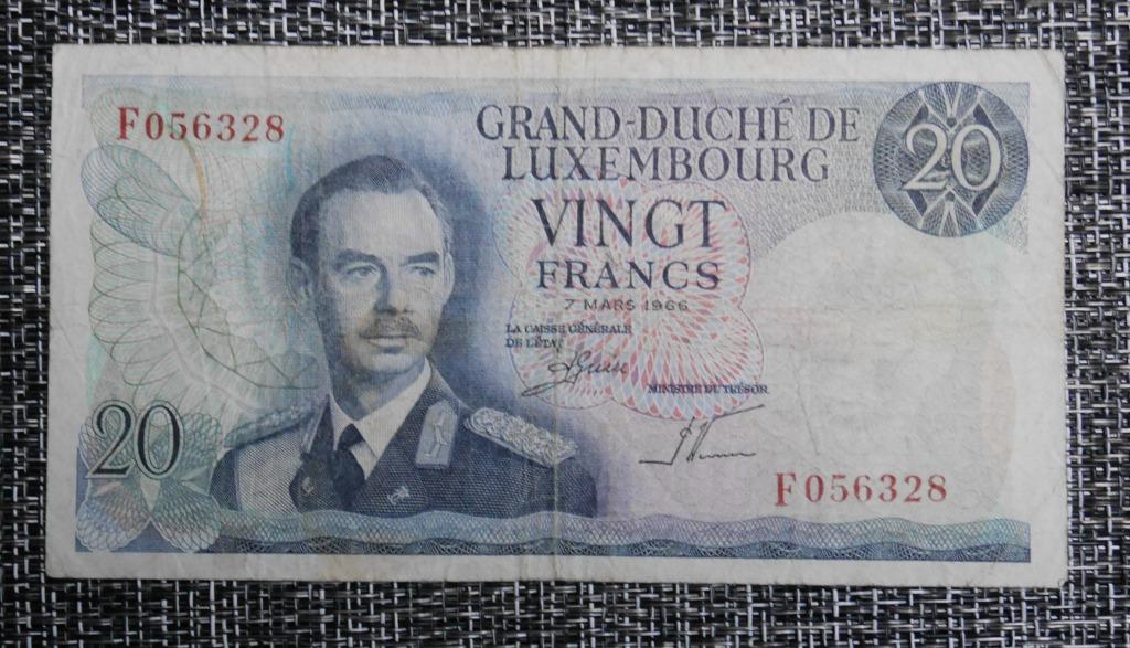 Bankbiljet 20 Francs Luxemburg 1966, Verzenden, Overige landen, Los biljet