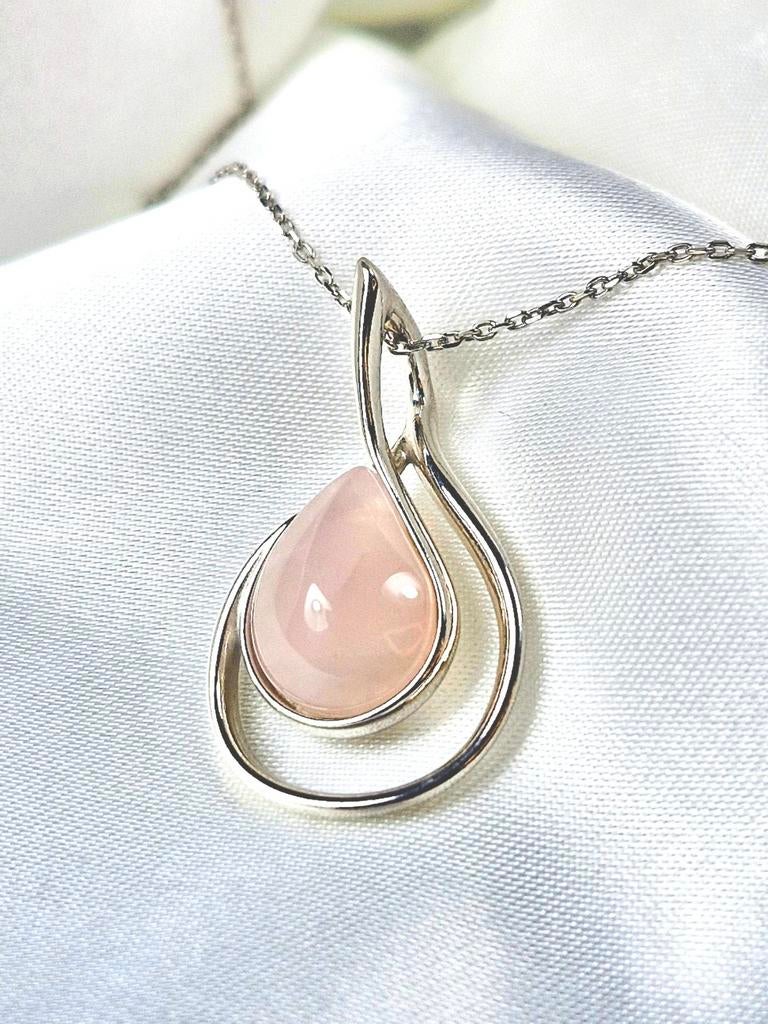 Echt Zilveren 925 ketting met Hanger van rozenkwarts, Verzenden, Nieuw, Met edelsteen, Zilver