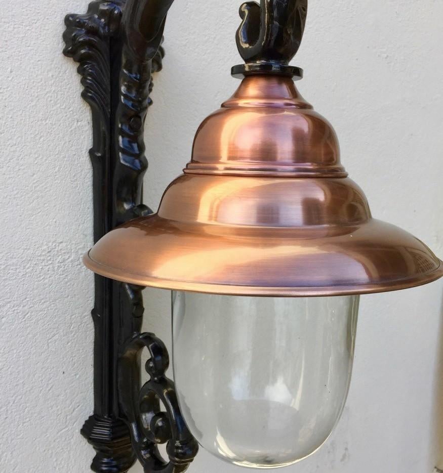 Wandlamp eeuwwisseling lamp Met koperen lampenkap, Ophalen of Verzenden