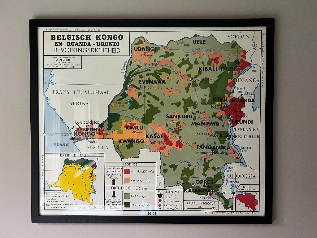 Vieille carte scolaire du Congo ENCADRÉE PROFESSIONNELLEMENT, Enlèvement, Géographie