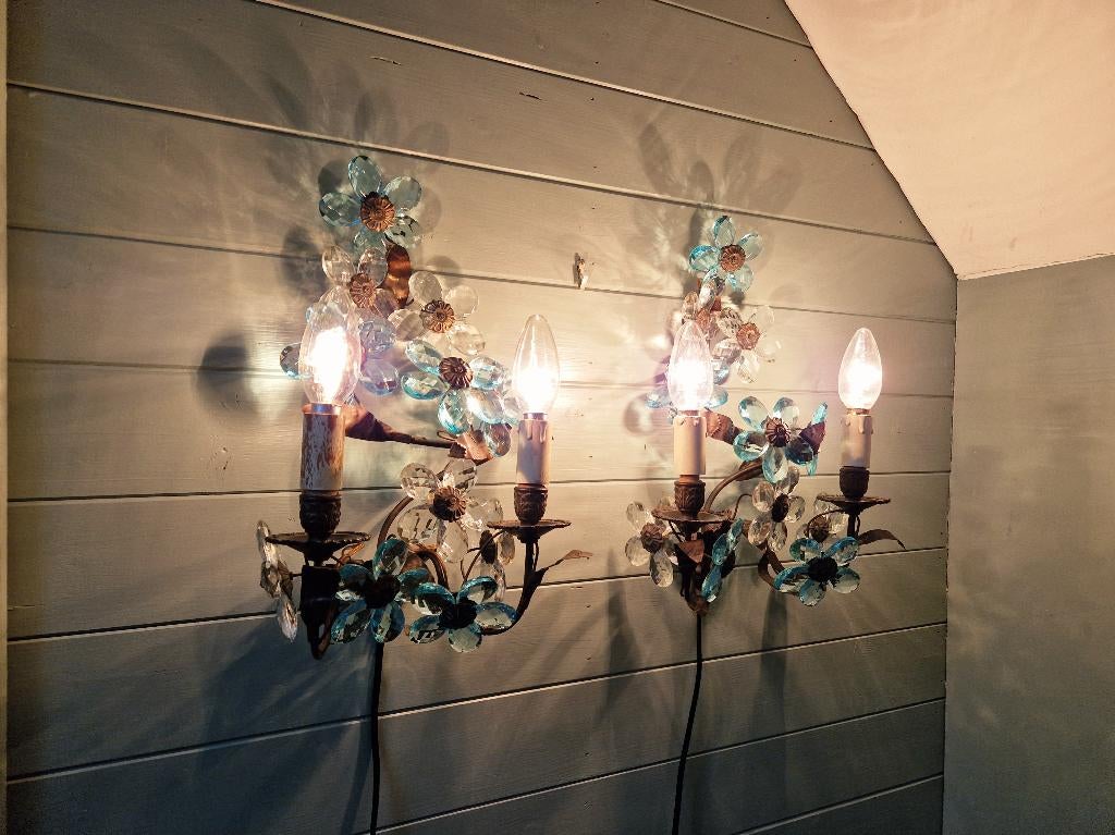 Paar kristallen bloemenkandelaars, Murano, 1950, Antiek en Kunst, Ophalen of Verzenden