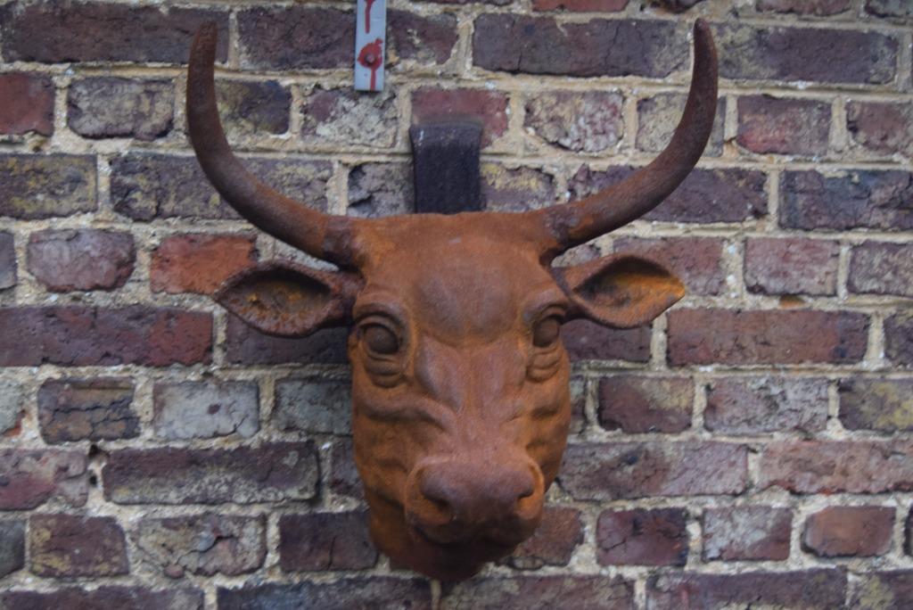 PRACHTIGE GROTE GIETIJZEREN STIERENKOP OM OP TE HANGEN, Ophalen of Verzenden, Zo goed als nieuw, Overige materialen, Dierenbeeld