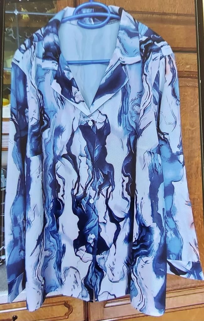 Chemisier dame blanc et bleu neuf 3XL, Enlèvement ou Envoi, Comme neuf, Bleu