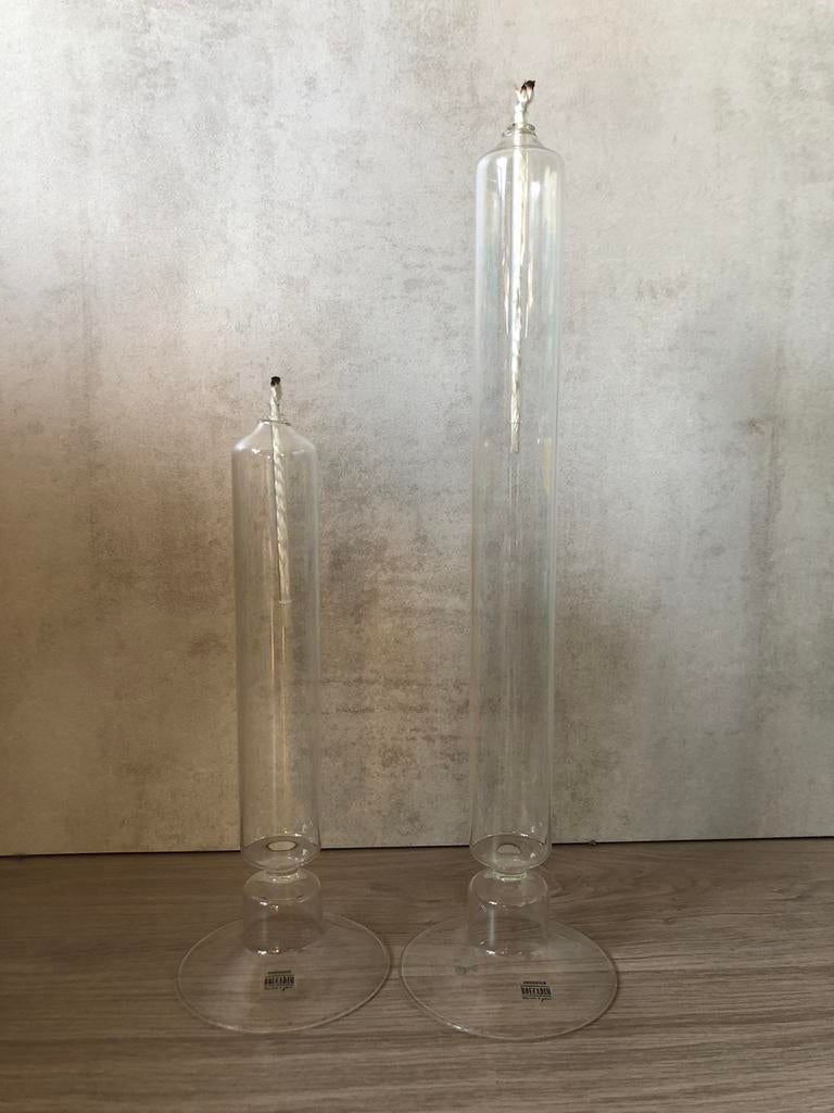 Set van 2 handgemaakte glazen design-olielampen, Enlèvement ou Envoi, Comme neuf, Autres matériaux