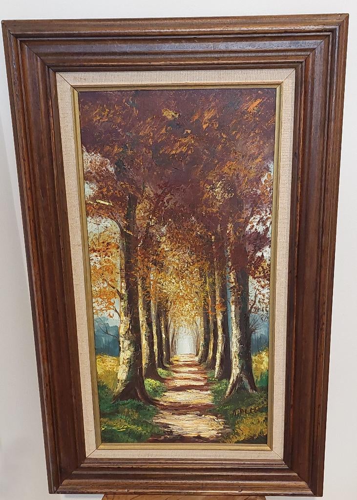 Schilderij op doek van A.Deleu "Bosdreef" (48x78 cm)', Antiek en Kunst, Ophalen