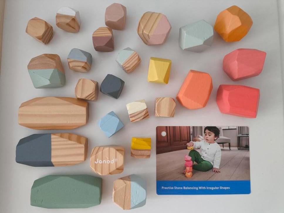 Lovevery en Janod houten stapelstenen montessori speelgoed, Ophalen, Gebruikt