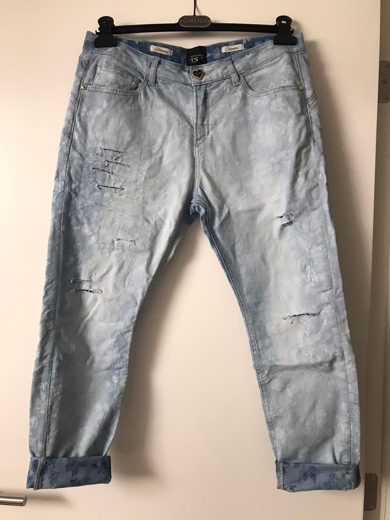 Blauwe Twin-Set jeans met patronen en patchwork, maat 28, Kleding | Dames, Twin-set, Gedragen, Blauw, W28 - W29 (confectie 36)