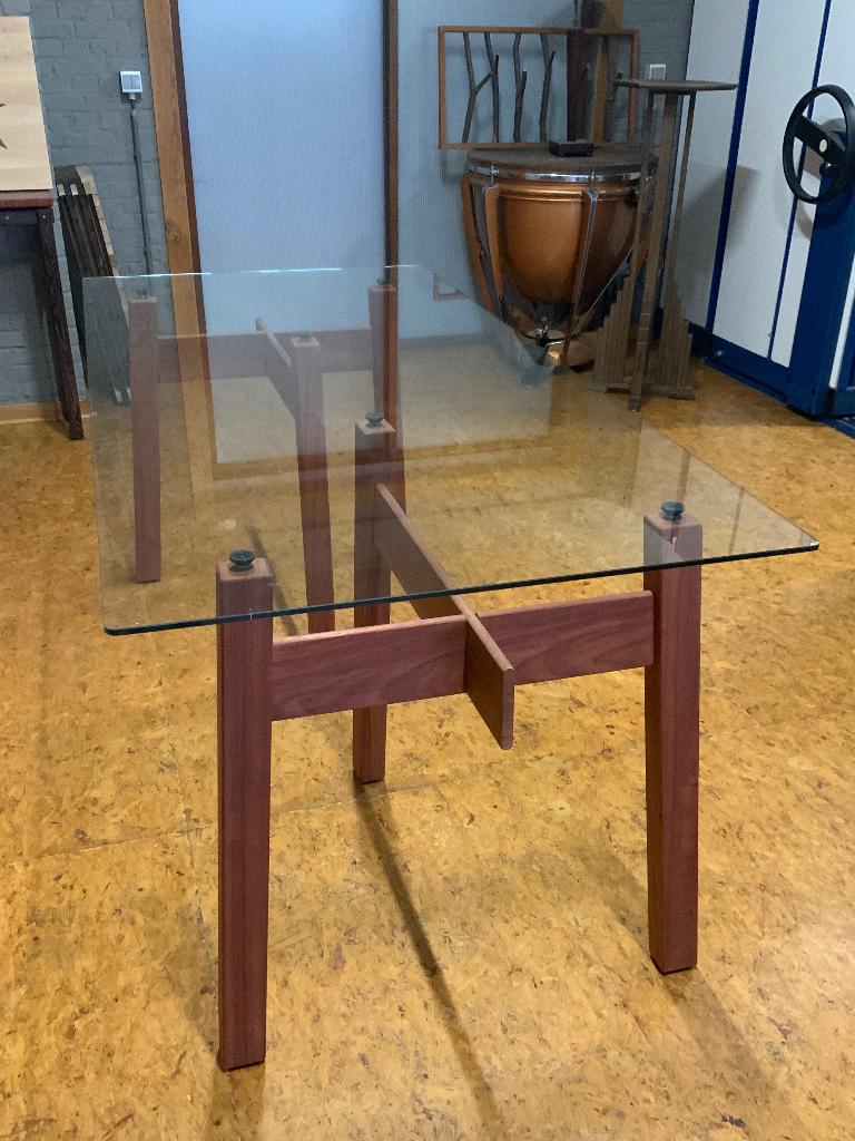 Design glazen tafel, Ophalen, Zo goed als nieuw, Rechthoekig, Overige houtsoorten