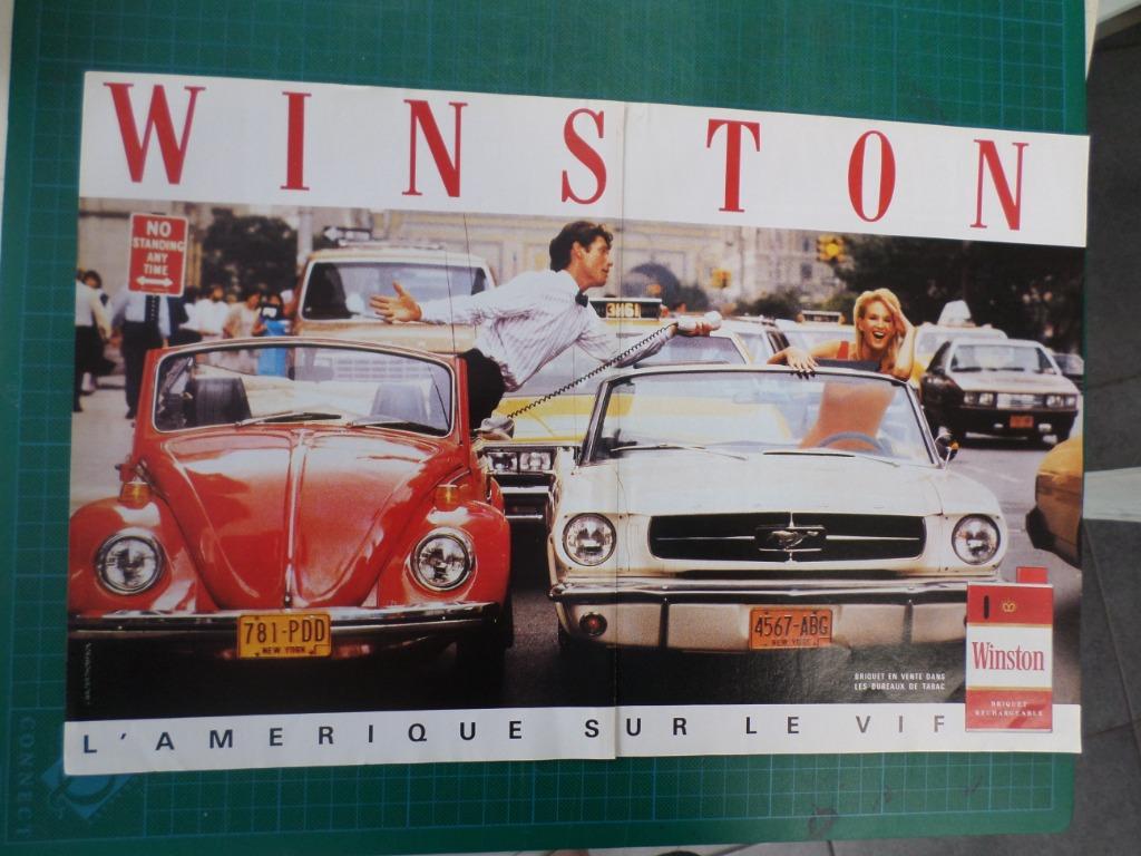 VW/Ford Mustang - Winston briquet - publicité papier - 1987, Collections, Enlèvement ou Envoi, Utilisé, Autres types